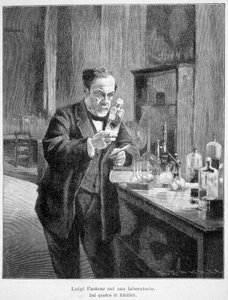 Louis Pasteur in zijn laboratorium volgens het schilderij van Edelfelt door Albert Gustaf Aristides (after) Edelfelt