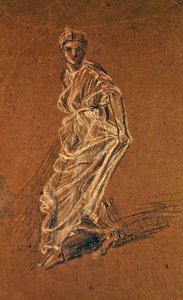 Studie van een meisje dat naar voren stapt en een lange jurk draagt, c.1870 door Albert Joseph Moore