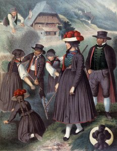 Boeren in de omgeving van Baden, ca.1860 (gravure)