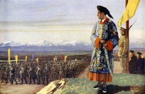 Een Britse jongen beoordeelt zijn Chinese leger