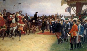 President Emile Loubet (1836-1929) verwelkomt Tsaar Nicolaas II (1868-1918) en Keizerin Alexandra op 21/09/1901 in Betheny Camp