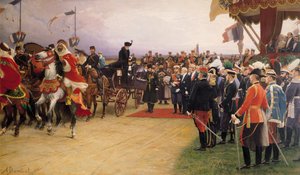 President Emile Loubet (1838-1929) Verwelkomt Tsaar Nicolaas II (1868-1917) en Tsarina Alexandra (1872-1918) in het Kamp bij Betheny, 21 september 1901, r.1905