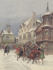 Sneeuwballengevecht in Romorantin, de koning gewond bij de bestorming van het huis van Saint-Pol