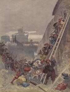Bourbon wordt gedood bij de bestorming van Rome, op 6 mei 1527 door Albert Robida