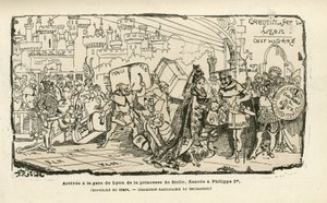 Illustratie van Albert Robida (1848-1926) in Histoire de France tintamarresque, ca. 1880 - Gare, Ancien regime, Sicilië - Philippe I door Albert Robida