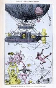 Incident bij het vertrek van de expeditie naar de Noordpool (aerostaat en gekke scènes), parodie op Jules Verne, 