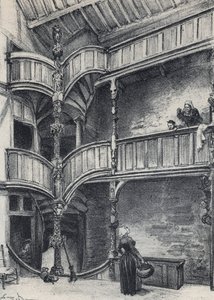 Interieur van een huis in Morlaix - Oud Frankrijk - Bretagne - tekst, tekeningen en lithografieën, door Albert Robida (1848-1926) ongedateerd eind 19e eeuw door Albert Robida