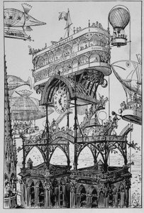 Internationaal Hotel bovenop de Arc de Triomphe - in De 20e eeuw door Robida door Albert Robida
