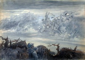 Le combat des ombres: poilus dans une tranchee verbeelding van een aanval door spookachtige soldaten door Albert Robida