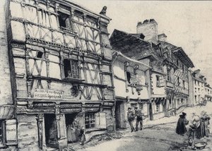Rue Fardel in Saint Brieuc - Oud Frankrijk - Bretagne - tekst, tekeningen en lithografieën, door Albert Robida (1848-1926) ongedateerd eind 19e eeuw