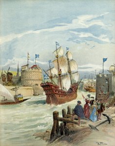 De Franse vloot in Le Havre, ontstaan door besluit van Francois I door Albert Robida