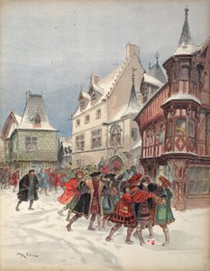 De koning gewond tijdens een schijngevecht in het huis van St. Pol in Romorantin, illustratie uit 