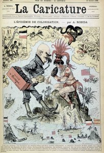 De kolonisatie-epidemie: antikolonialistische tekening door Robida - in "La Caricature" van 31/10/1885