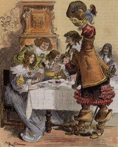 De verlegenheid van kapitein Bellormeau - "Hier is een uitstekend dessert, zegt kapitein Hurtebise". Personage uit het boek van Albert Robida. Omslag "De Kleine Fransman geïllustreerd" van 03/03/1900