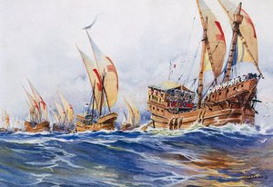 Franse schepen van koning Lodewijk IX tijdens de achtste kruistocht in 1268 door Albert Sébille