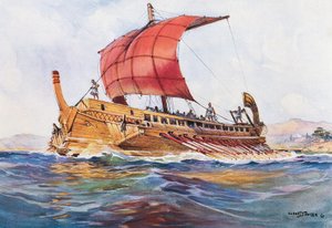 Lichtschip uit de Klassieke Griekse tijd, aquarel door Albert Sebille (1874-1953) door Albert Sébille