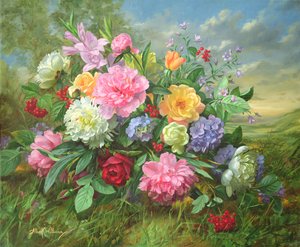 Pioenen en hortensia door Albert Williams