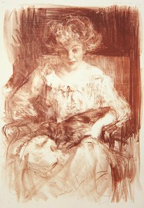 Mevrouw H. V. Milbank bij Ferby Lodge met Bebear door Albert de Belleroche