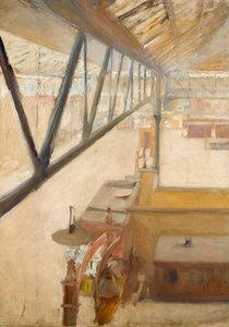 Zicht op een treinstation, ca. 1900
