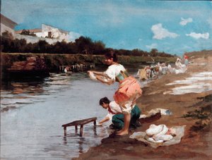 Wasvrouwen aan de rivier door Alberto Issel