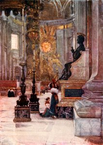 Interieur van S. Petrus, het bronzen standbeeld van S. Petrus door Alberto Pisa