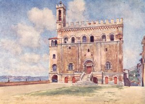 Palazzo Pubblico, Gubbio (kleur litho) door Alberto Pisa