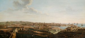 Een van een set van zeven uitzichten van Valletta, Malta en omgeving, ca. 1753 door Alberto Pullicino