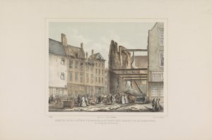 Gezicht op de ruïne veroorzaakt door de brand te Middelburg op zondag, 28 juni 1857 door Albertus Anthonius Nunnink