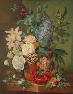 Bloemen in een terracotta vaas door Albertus Jonas Brandt