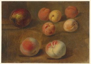 Stilleven met appel, perziken en abrikozen
