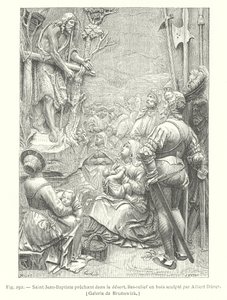 Johannes de Doper predikend in de woestijn (gravure) door Albrecht (after) Durer or Duerer