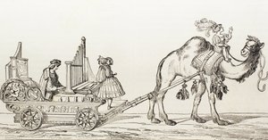 De organist Paul Hoffaner speelt in een koets getrokken door een kameel (gravure) door Albrecht (after) Durer or Duerer