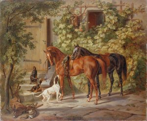 Paarden bij de Veranda, 1843 door Albrecht Adam