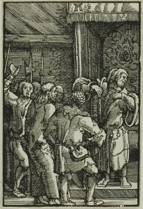 Christus voor Kajafas, uit De val en verlossing van de mens door Albrecht Altdorfer