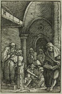 Christus tussen de dokters, uit De Val en Verlossing van de Mens door Albrecht Altdorfer