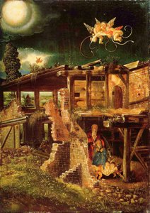 Duits: Die Geburt Christi De geboorte van Christus door Albrecht Altdorfer