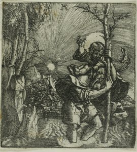 Sint Christoffel die het Christuskind draagt door Albrecht Altdorfer