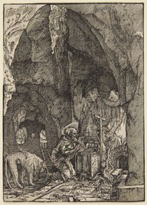 Sint-Hiëronymus in een grot door Albrecht Altdorfer