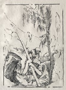 Sint Christoffel steekt het water over met Christus op zijn schouders door Albrecht Altdorfer