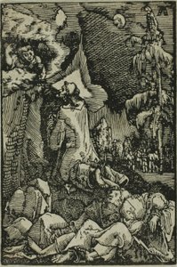 De doodsangst in de tuin, uit De val en verlossing van de mens door Albrecht Altdorfer