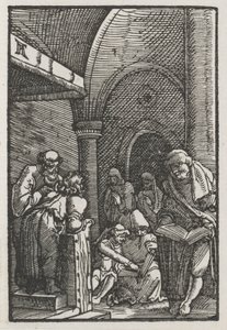 De Val en Verlossing van de Mens: Christus in discussie met de dokters, ca. 1515 door Albrecht Altdorfer