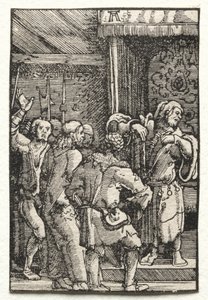 De val en verlossing van de mens: Christus voor Kajafas door Albrecht Altdorfer