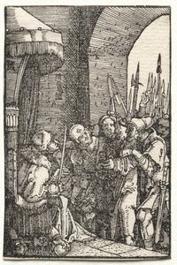 De Val en Verlossing van de Mens: Christus voor Pilatus door Albrecht Altdorfer