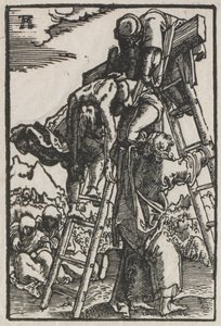 De Val en Verlossing van de Mens: Afdaling van het Kruis door Albrecht Altdorfer