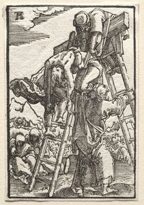 De Val en Verlossing van de Mens: Afdaling van het Kruis door Albrecht Altdorfer
