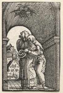De Val en Verlossing van de Mens: De Omhelzing van Joachim en Anna bij de Gouden Poort door Albrecht Altdorfer