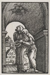De Val en Verlossing van de Mens: De Omhelzing van Joachim en Anna bij de Gouden Poort door Albrecht Altdorfer