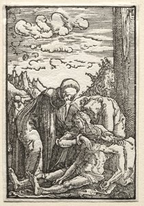 De val en verlossing van de mens: De klaagzang onder het kruis, ca. 1515 door Albrecht Altdorfer