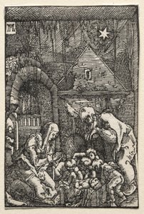 De val en verlossing van de mens: De geboorte door Albrecht Altdorfer