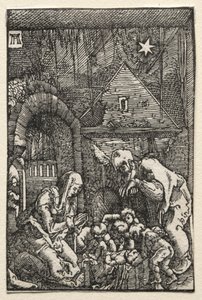 De val en verlossing van de mens: De geboorte door Albrecht Altdorfer